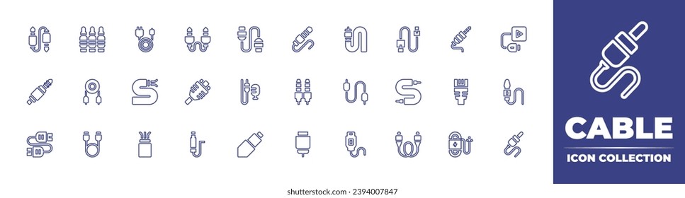 Cable line icon collection. Editable stroke. Vector illustration. Containing jack, sound, cable, usb, audio jack, jack, plug and play, plug in, usb, rj, ethernet, wire, jack connect.