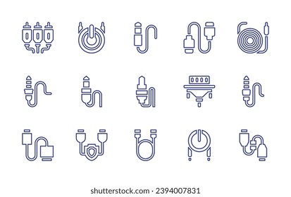 Cable line icon set. Editable stroke. Vector illustration. Containing jack, vga, cable, hdmi, usb cable.