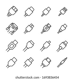 Cable line icons set. Stroke vector elements for trendy design. Simple pictograms for mobile concept and web apps. Vector line icons isolated on a white background. 