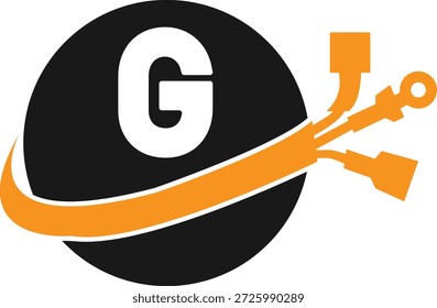 Design do logotipo do cabo. Design do logotipo G. Projeto do logotipo elétrico G.