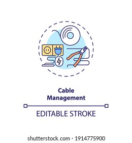 Cable management concept icon. Control room ergonomics idea thin line illustration. Reducing accidents, preventing damage. Vector isolated outline RGB color drawing. Editable stroke