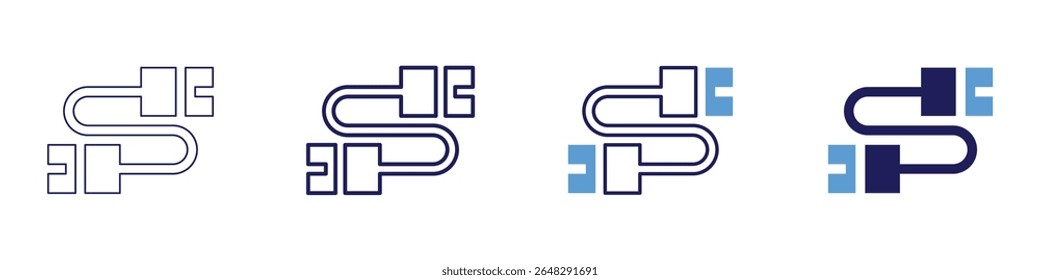 Cable patch icon in 4 different styles. Thin Line, Line, Bold Line, Duotone. Duotone style. Editable stroke.