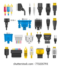 Cable ports jacks different digital outputs vector flat isolated icons