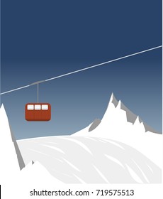 cable railway in high mountain vector illustration