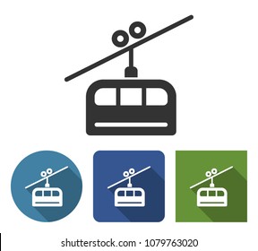 Cable railway icon in different variants with long shadow