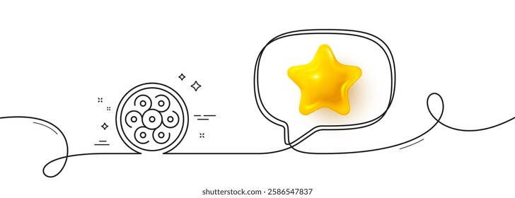 Cable section line icon. Continuous line with 3d star. Optic fiber sign. Internet network wire symbol. 3d star in speech bubble. Cable section single line ribbon. Loop curve pattern. Vector