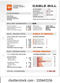 Cable Service Phone Bill Document Sample, Document Template Vector