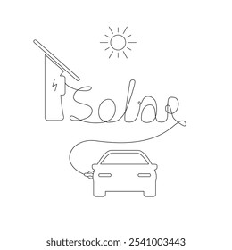 Cable in the shape of the word Solar. Concept of recharging a car with solar energy.