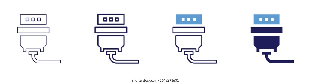 Cable speed icon in 4 different styles. Thin Line, Line, Bold Line, Duotone. Duotone style. Editable stroke.