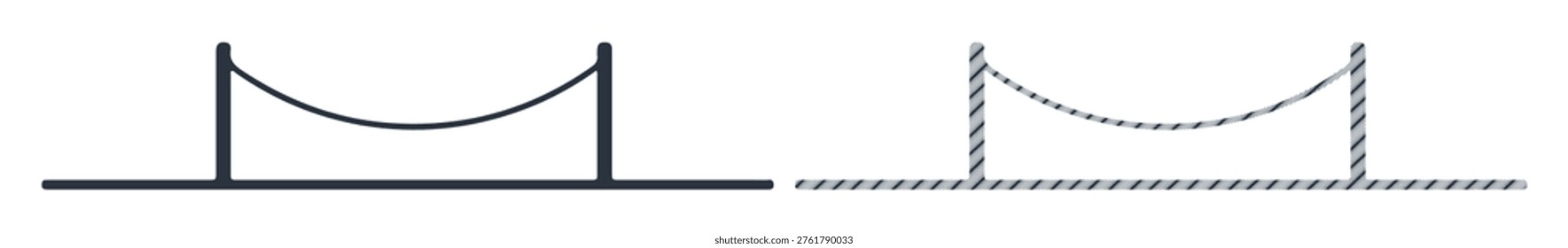 Cable stayed bridge illustration, solid black and diagonal line pattern, simple architecture.