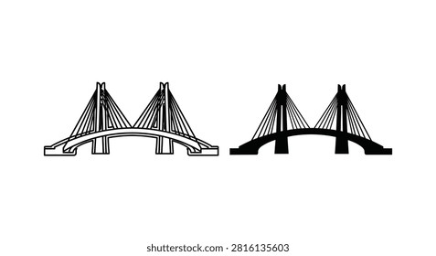 Cable stayed Bridge Line Drawing And Black Silhouette architecture structure span