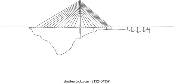 Cable stayed bridge outline vector illustration line drawing