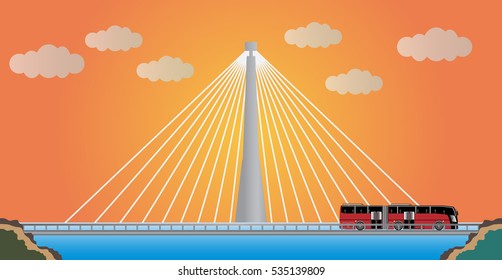 cable suspension Bridge with Nature  Landscape Background  vector Illustration