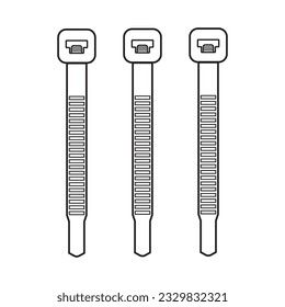 Cable ties. Vector illustration outline icon isolated on white background. Editable stroke.