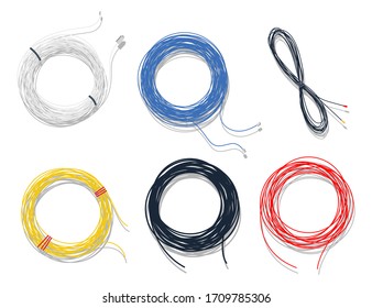 Cable top view vector set isolated on a white background.