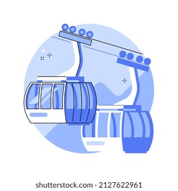 Cable transport abstract concept vector illustration. Cable ways, transport modes, ev electric car bus, old funicular, trolleybus, carrying tourists, ski slopes, close up cabine abstract metaphor.