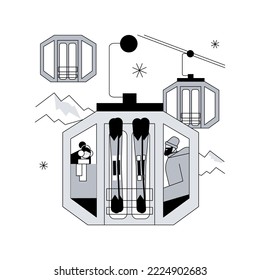 Cable transport abstract concept vector illustration. Cable ways, transport modes, ev electric car bus, old funicular, trolleybus, carrying tourists, ski slopes, close up cabine abstract metaphor.