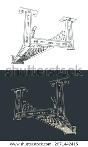 Cable tray system close up stylized vector illustrations