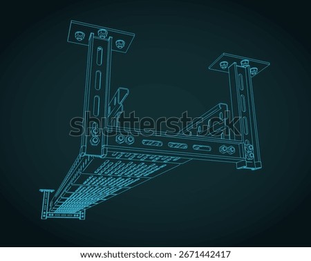 Cable tray system close up stylized vector illustration