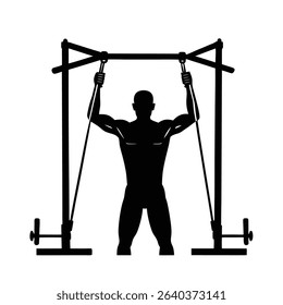 Cable Triceps Pushdown Machine Fitness Gear Silhouette Vector Art Illustration