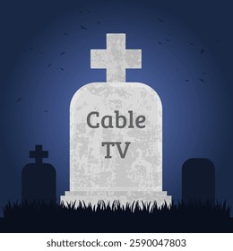 Cable TV is dead. Grave concept symbolizing decline in cable television use in the era of online streaming services.