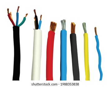 Cable types and models. Group of wire and cable with colored. Close up image of electrical cable