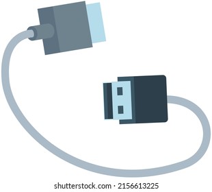 Conexión USB por cable. Conector de vector para la carga de teléfonos móviles o smartphones o la conexión de equipos PC. Cable para dispositivos de conexión, para transferir datos entre sistemas aislados en adaptador blanco