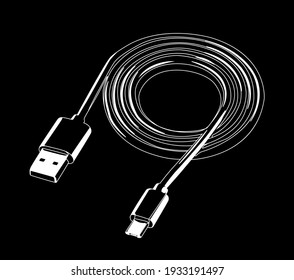 cable usb blanco sobre fondo negro