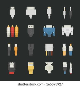 Cable wire computer icons with black background , eps10 vector format