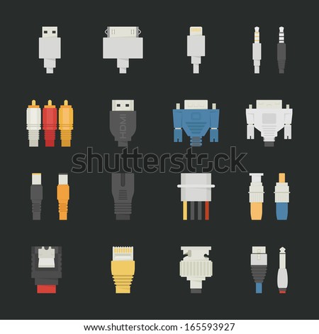 Cable wire computer icons with black background , eps10 vector format