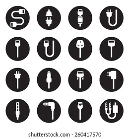 Cable Wire Computer And Plug Icons Set