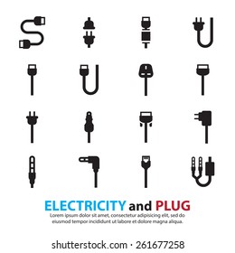 Cable Wire Computer And Plug Icons Set