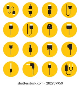 Cable wire computer and plug icons set