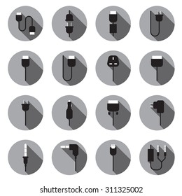 Cable wire computer and plug icons set
