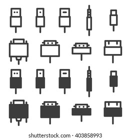 Cable wire computer and plug icons set
