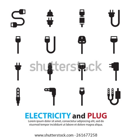 Cable wire computer and plug icons set