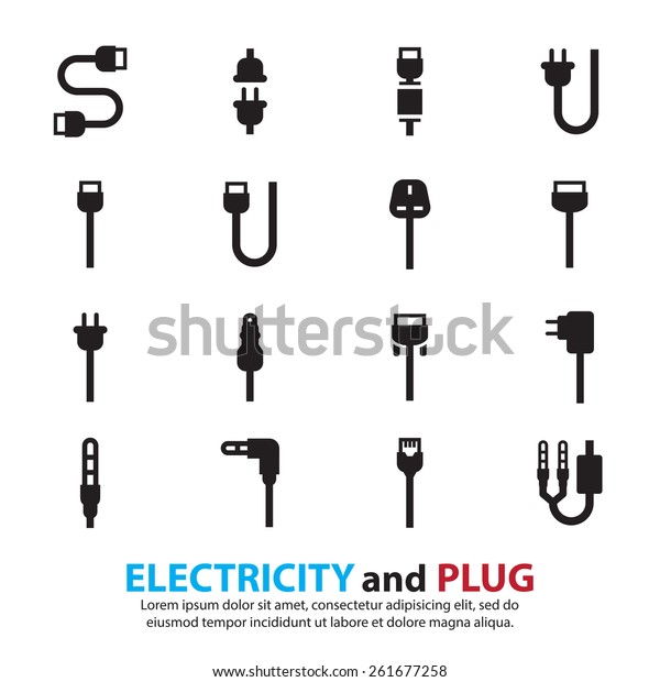 Cable wire computer and\
plug icons set