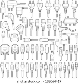 Cable wire and electric plug collection - vector illustration 