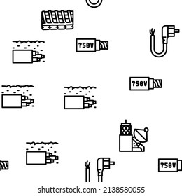 Cable Wire Electrical System Vector Seamless Pattern Thin Line Illustration