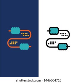 Cable, Wire, Joint, Capacitors  Icons. Flat and Line Filled Icon Set Vector Blue Background