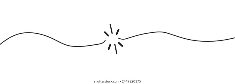 Cable wire line break icon simple graphic illustration, cord rope stroke broken black white, electric circuit thread rupture snap, torn string image clipart