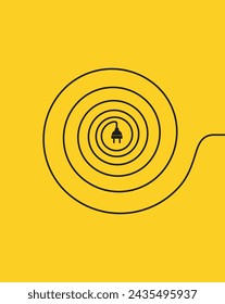 Cable Wire with plug. Connecting concept. Isolated on a yellow background. vector illustrations