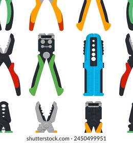 Cable wire stripper tools vector cartoon seamless pattern.