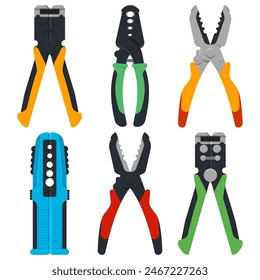 Cable wire stripper tools vector cartoon set isolated on a white background.