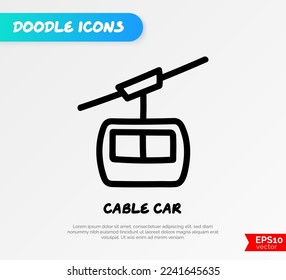 Cablecar, funicular doodle icon. Public mountain transport. Vector illustration.
