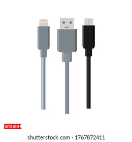 
Kabel und Anschlüsse. Illustration von USB, Kabel und Steckverbinder im Flachstil