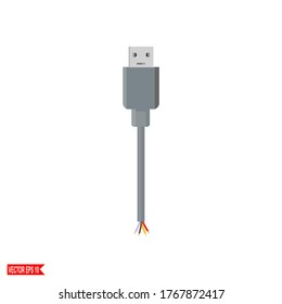 
cables y conectores. ilustración de usb, cable y conector en un estilo plano