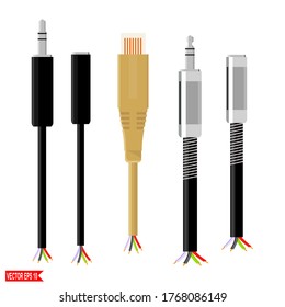 
cables y conectores. ilustración de usb, cable y conector en un estilo plano