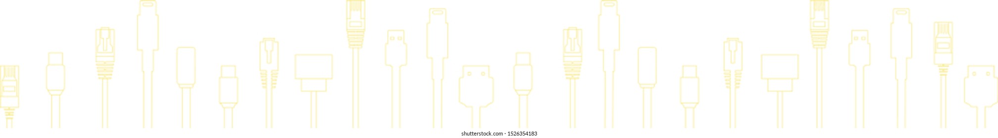 Cables with different plugs like HDMI, USB, ethernet for technology concept
