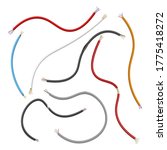 Cables multicolor ripped realistic set. Electrical conductors. Insulated building industrial wire lengths, cord segments. Vector ripped cables collection isolated on white background.